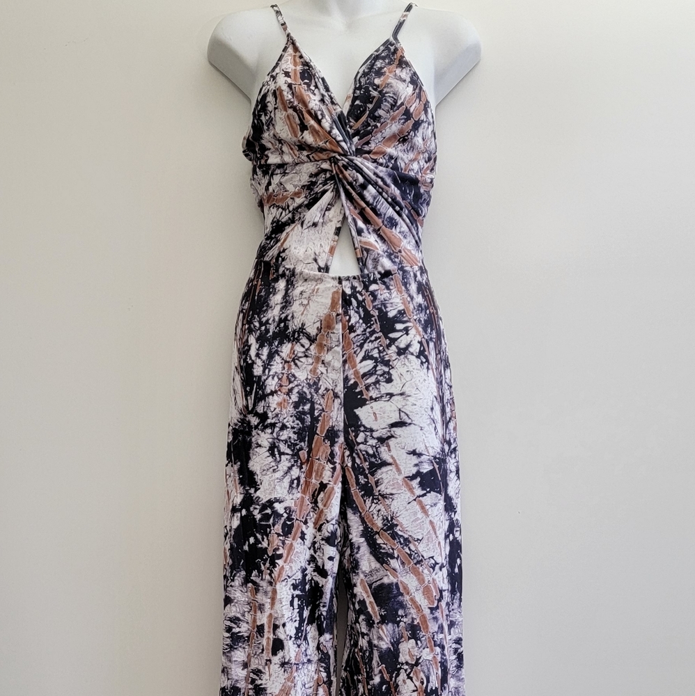 Twist Front Cutout Tiedyed Jumpsuit